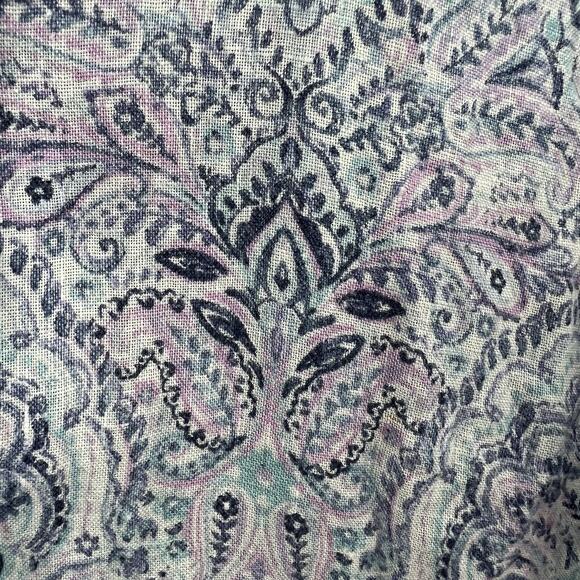 J Jill Love Linen Essential Shirt Sz XL Blue Purple Paisley Button Down Shirt - Picture 7 of 9